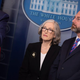 CDC Agency for Toxic Substances and Disease Registry Principal Deputy Director Anne Schuchat and US Secretary of Health Alex Azar listen to President Donald Trump as he speaks during a news conference on the COVID-19 outbreak at the White House on February 26, 2020.
